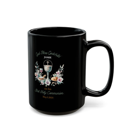 Black First Communion Mug for Godchild Jamie – Personalized Gift