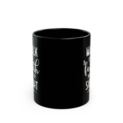 Walk By Faith Not By Sight Black Mug with Butterfly