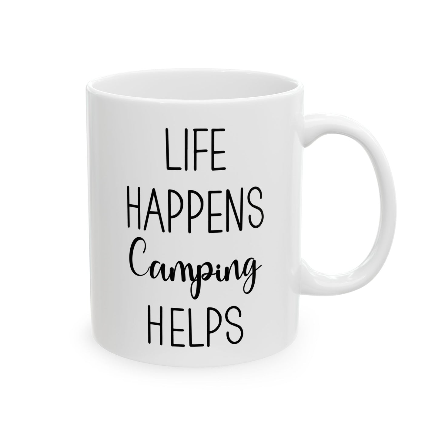 Rustic Black Camping Art Ceramic Mug, (11oz, 15oz)