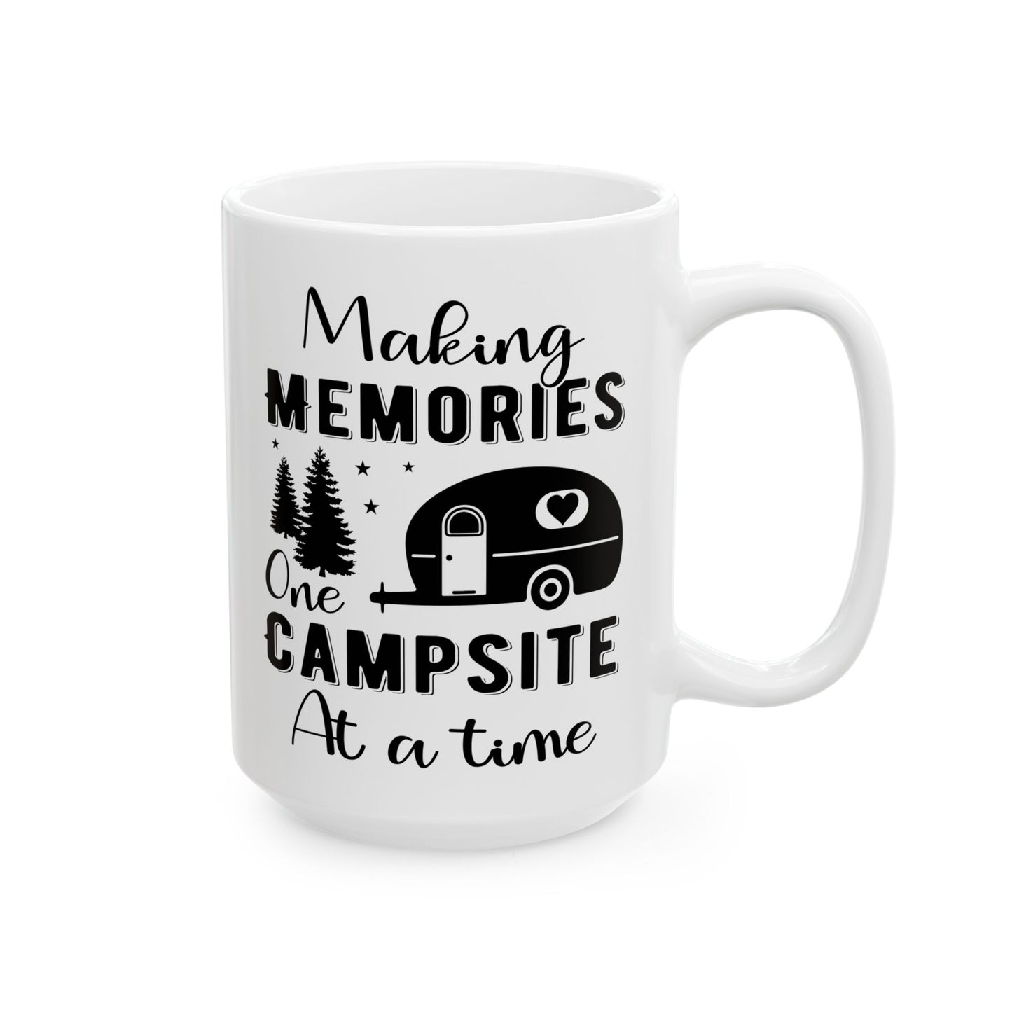 Minimalist Black Camping Art Ceramic Mug, (11oz, 15oz)