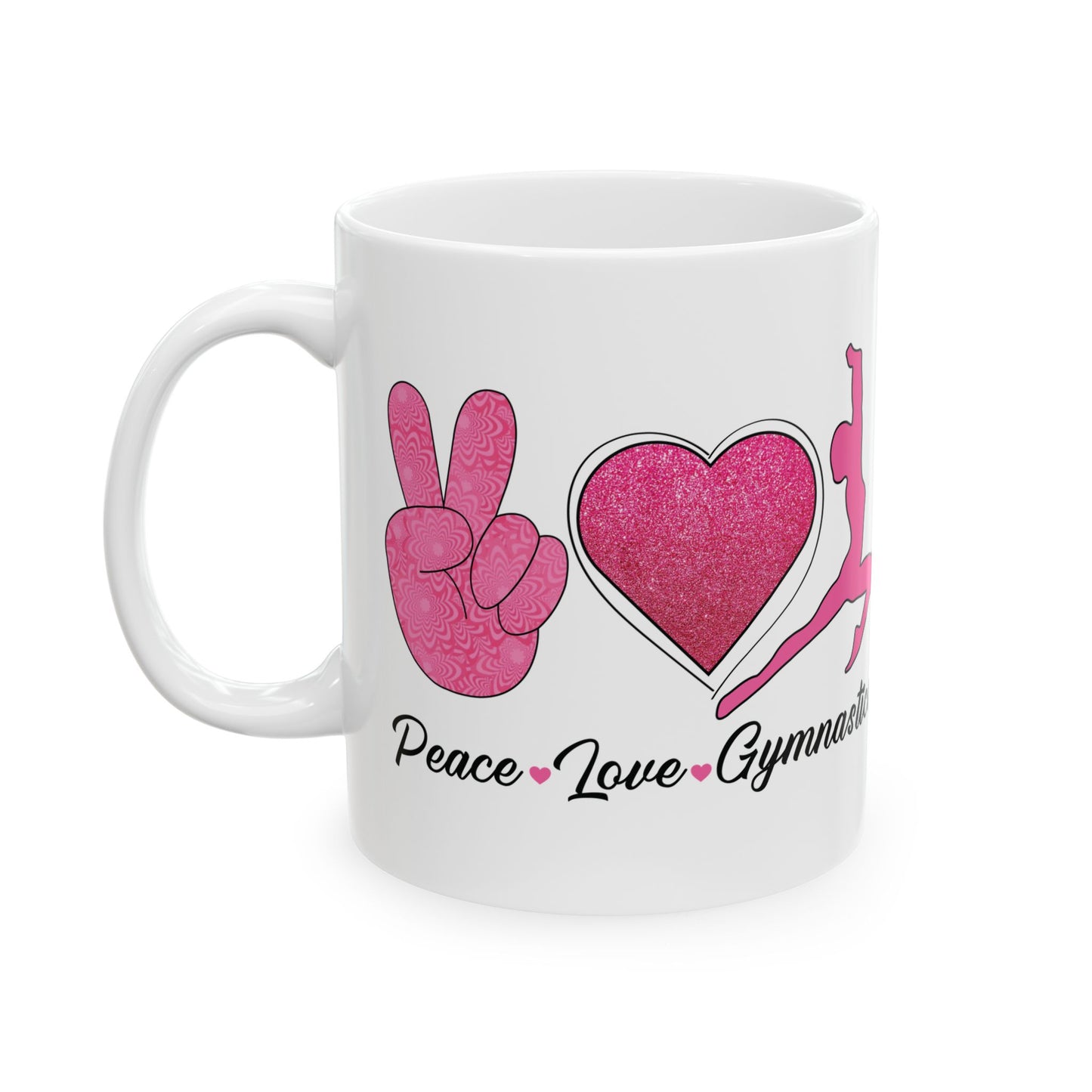 Peach Love Gymnastics White Mug, (11oz, 15oz)