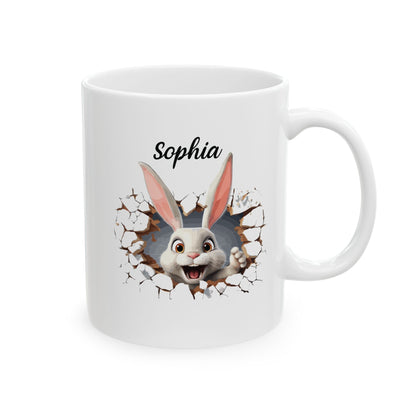 Funny Bunny Cracked Wall Mug – Custom Name Gift for Kids