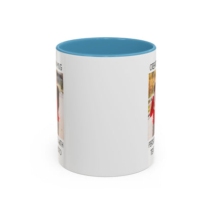 Happy Family Moments in Red Hoodies - Dad, Mom, and Daughter Outdoors Mug