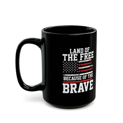 Land of the Free Because of the Brave Mug – Patriotic Coffee Cup Set (Black & White) – American Flag Gift for Veterans, Military, 4th of July, Memorial Day