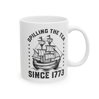SPILLING THE TEA White Mug, (11oz, 15oz)