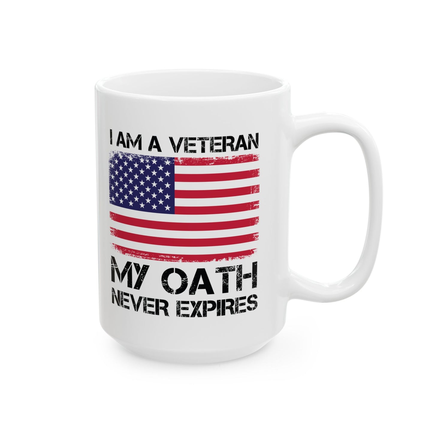 Patriotic American Flag Coffee Cup – White Ceramic Military Veteran Gift