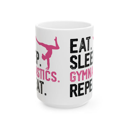 Eat Sleep Gymnastics Repeat White Mug, (11oz, 15oz)