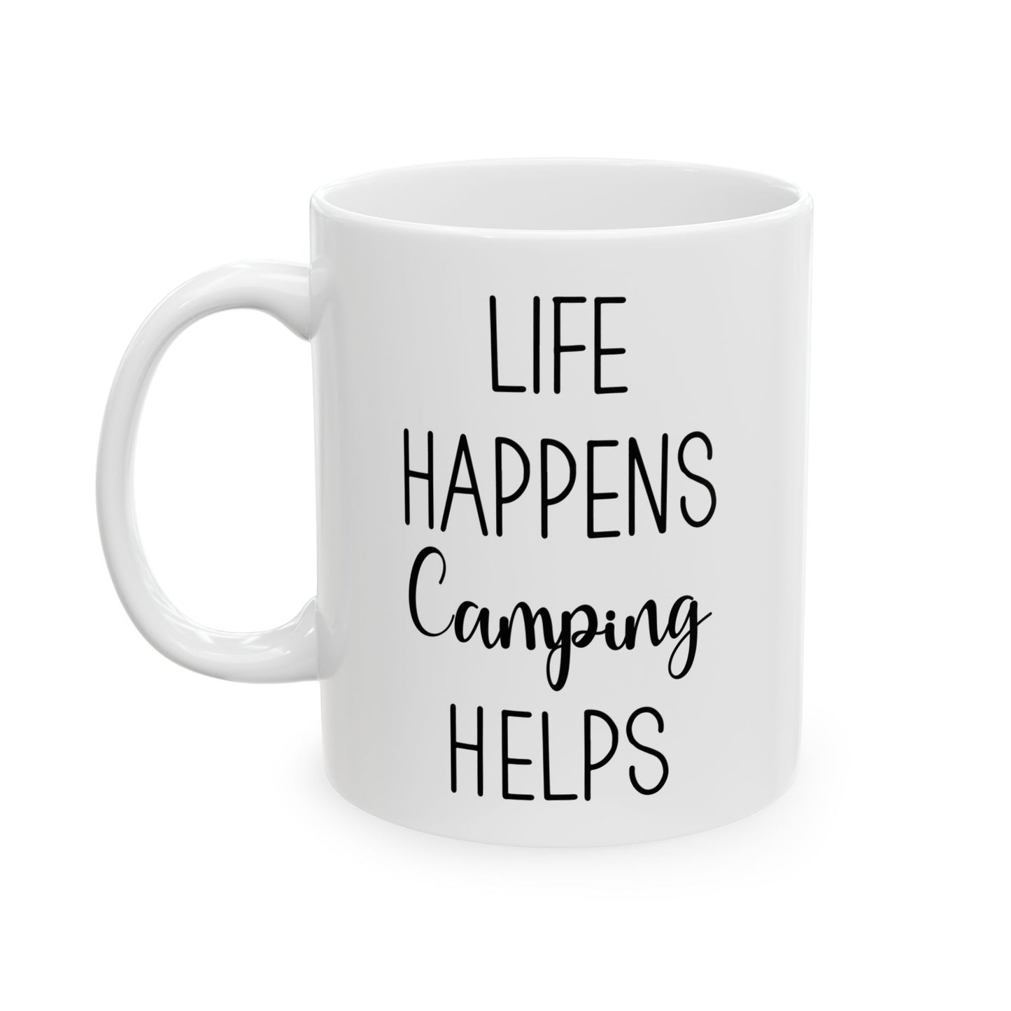 Rustic Black Camping Art Ceramic Mug, (11oz, 15oz)