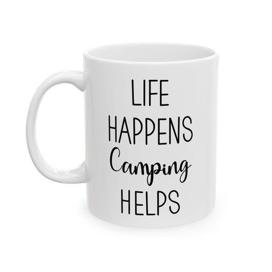 Rustic Black Camping Art Ceramic Mug, (11oz, 15oz)