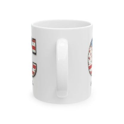 Mug - Patriotic American Flag Letter C with Kevin Name - Vintage Red, White, and Blue Design
