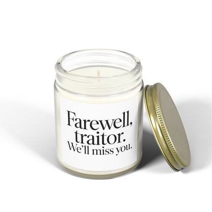 Firewell Traitor We'll Miss You Scented Candles, Coconut Apricot Wax (4oz, 9oz)