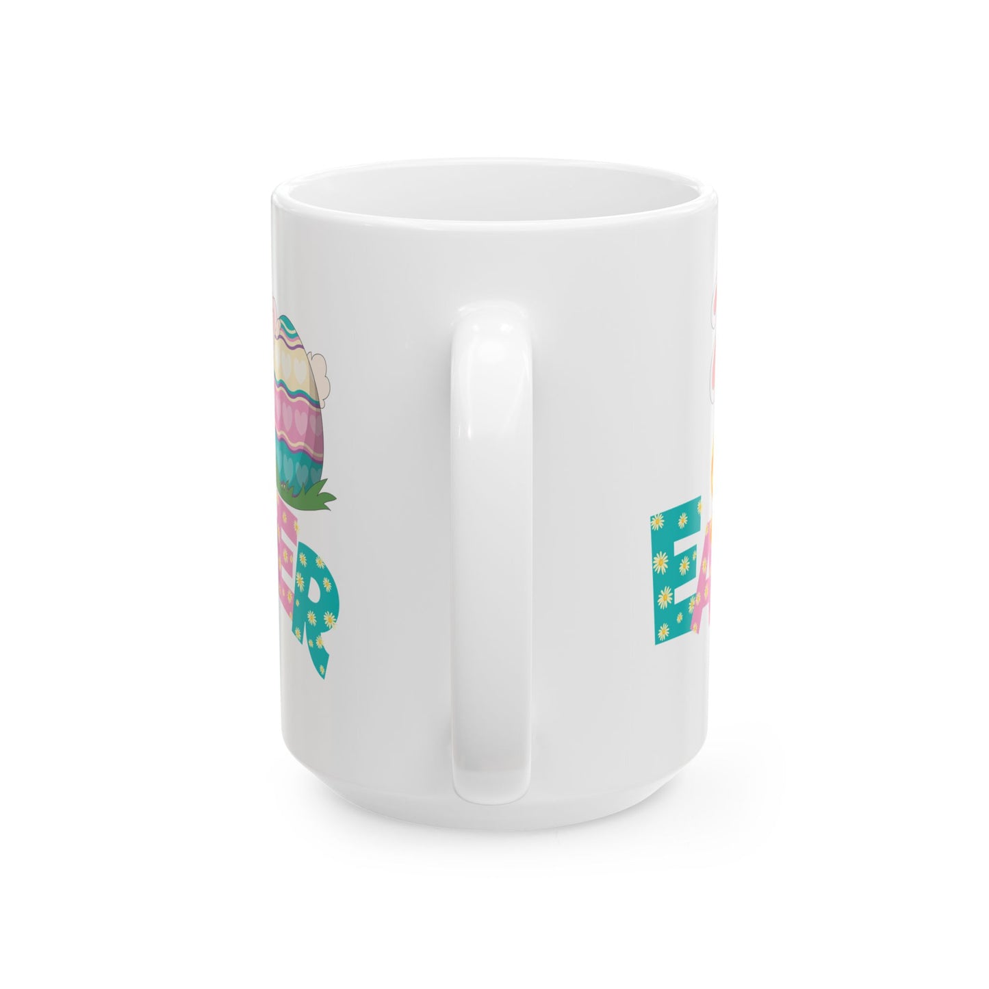 Colorful Easter Bunny Mug – Cute Egg & Letter Art Spring Cup