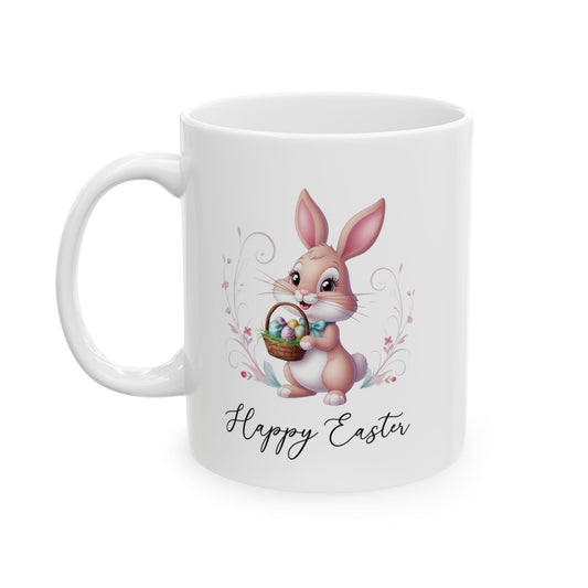 Happy Easter Bunny Mug – Cute Spring Gift with Egg Basket Design