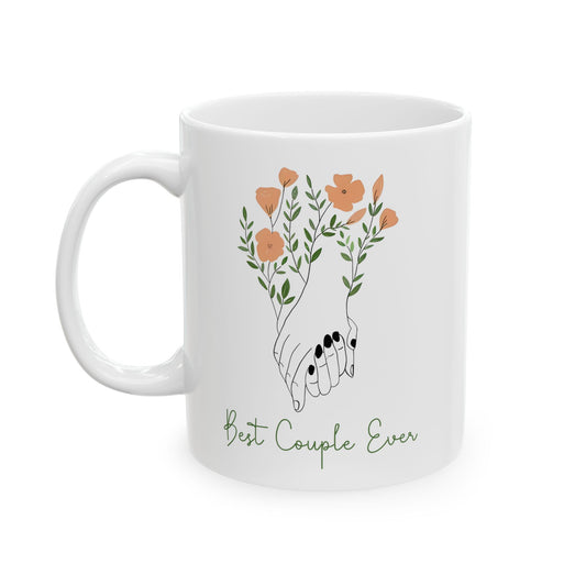 Best Couple Ever Mug – Floral Hand-Holding Illustration – Romantic Gift for Partners