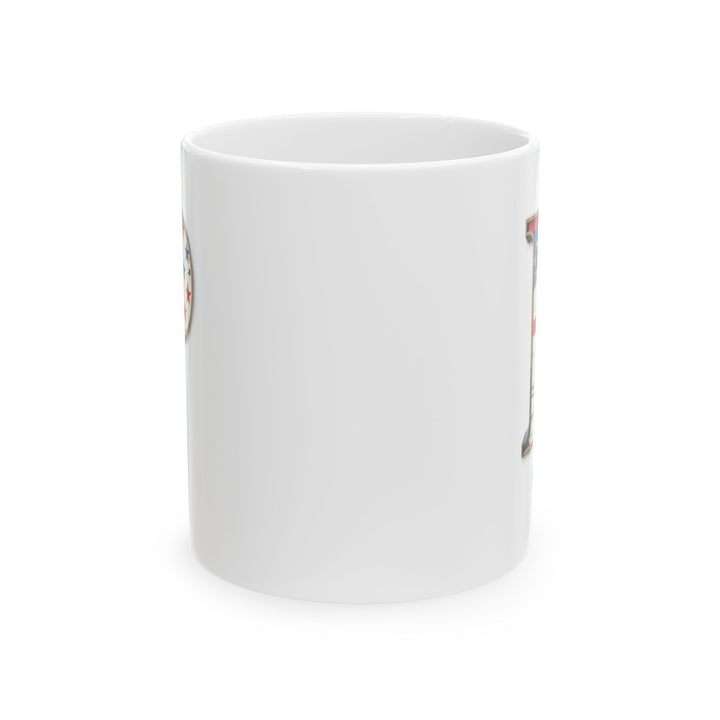 Mug - Patriotic American Flag Letter P with Kevin Name - Vintage Red, White, and Blue Design