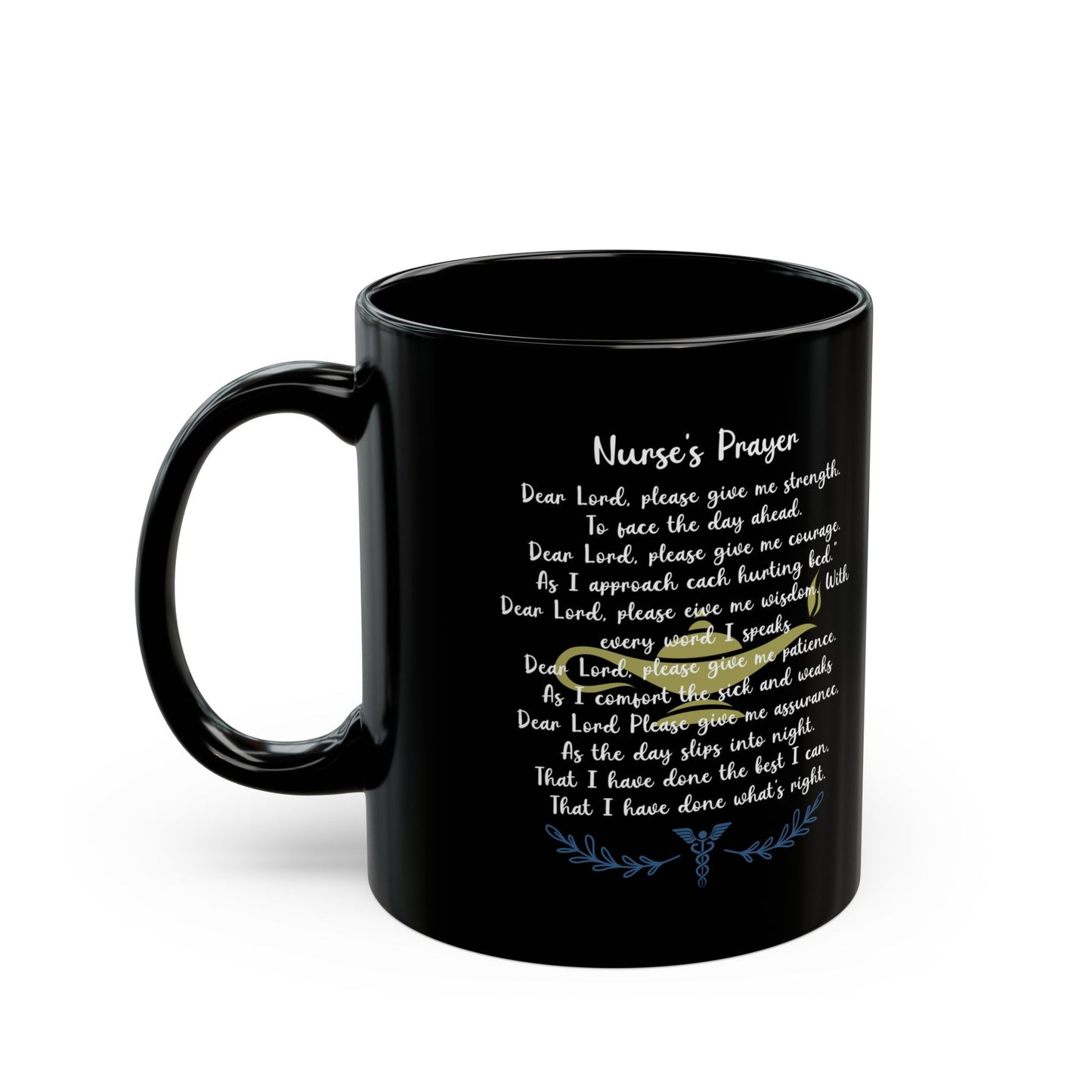 Black Nurse Prayer Coffee Mug – Christian Gift for RN LPN – Inspirational Thank You Gift for Nurses, Nursing Students, Healthcare Workers