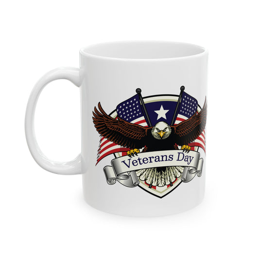 Veterans Day Mug – Patriotic Bald Eagle Coffee Cup with American Flag