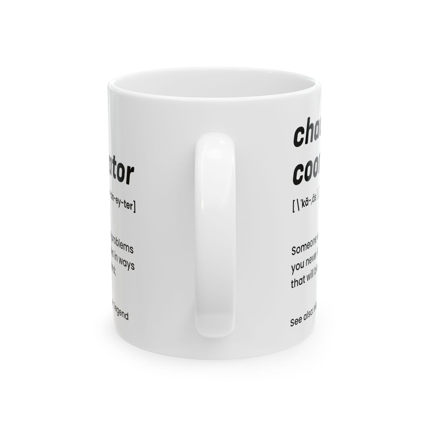 White Chaos Coordinator Definition Mug – Funny Ceramic Coffee Cup Gift for Office Manager, Boss, or Coworker – Bold Minimalist Style