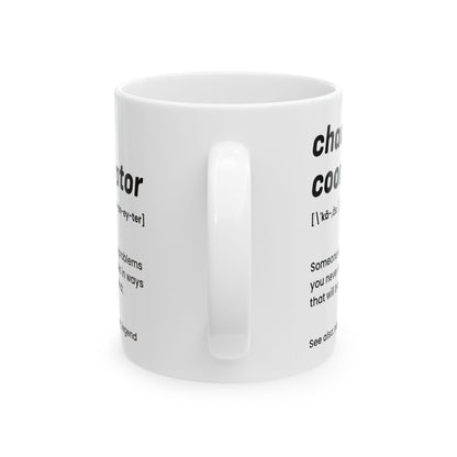 White Chaos Coordinator Definition Mug – Funny Ceramic Coffee Cup Gift for Office Manager, Boss, or Coworker – Bold Minimalist Style