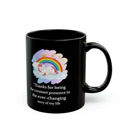Black Unicorn Mug – Thank You Gift for Mom with Rainbow and Heartfelt Message