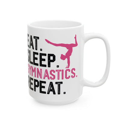 Eat Sleep Gymnastics Repeat White Mug, (11oz, 15oz)