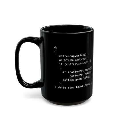 Programmer Black Mug – Pseudo Code Print for Coffee and Coding
