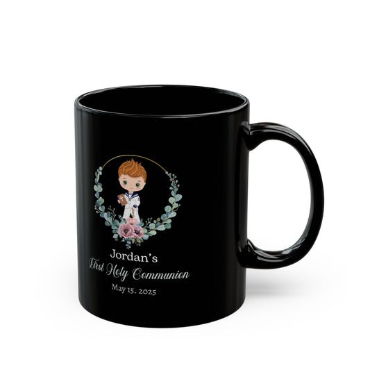 Jordan's First Holy Communion Black Mug – Custom Keepsake Gift 2025