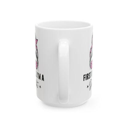 First of All, I'm a Delight – Quirky Mustache Mug with Leopard Print Accents
