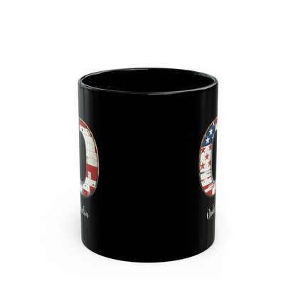Mug - Patriotic American Flag Letter O with Kevin Name - Vintage Red, White, and Blue Design
