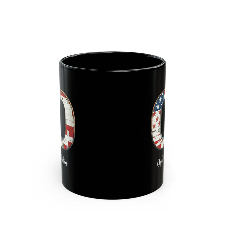 Mug - Patriotic American Flag Letter O with Kevin Name - Vintage Red, White, and Blue Design