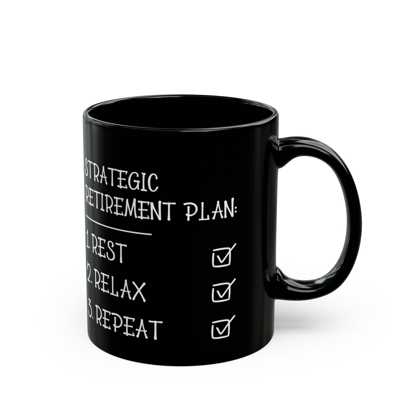 Strategic Retirement Plan Black Mug – Ideal Gift for Retirees