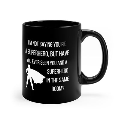 Funny Superhero Black Mug – Secret Identity Coffee Cup for Hero Fans