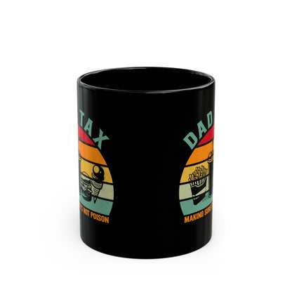Dad Tax Mug – Black Retro Sunset Design with Snack Graphics