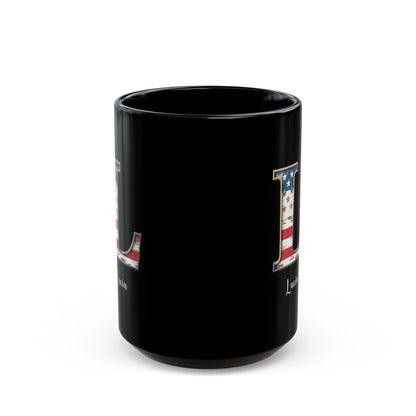 Mug - Patriotic American Flag Letter L with Kevin Name - Vintage Red, White, and Blue Design