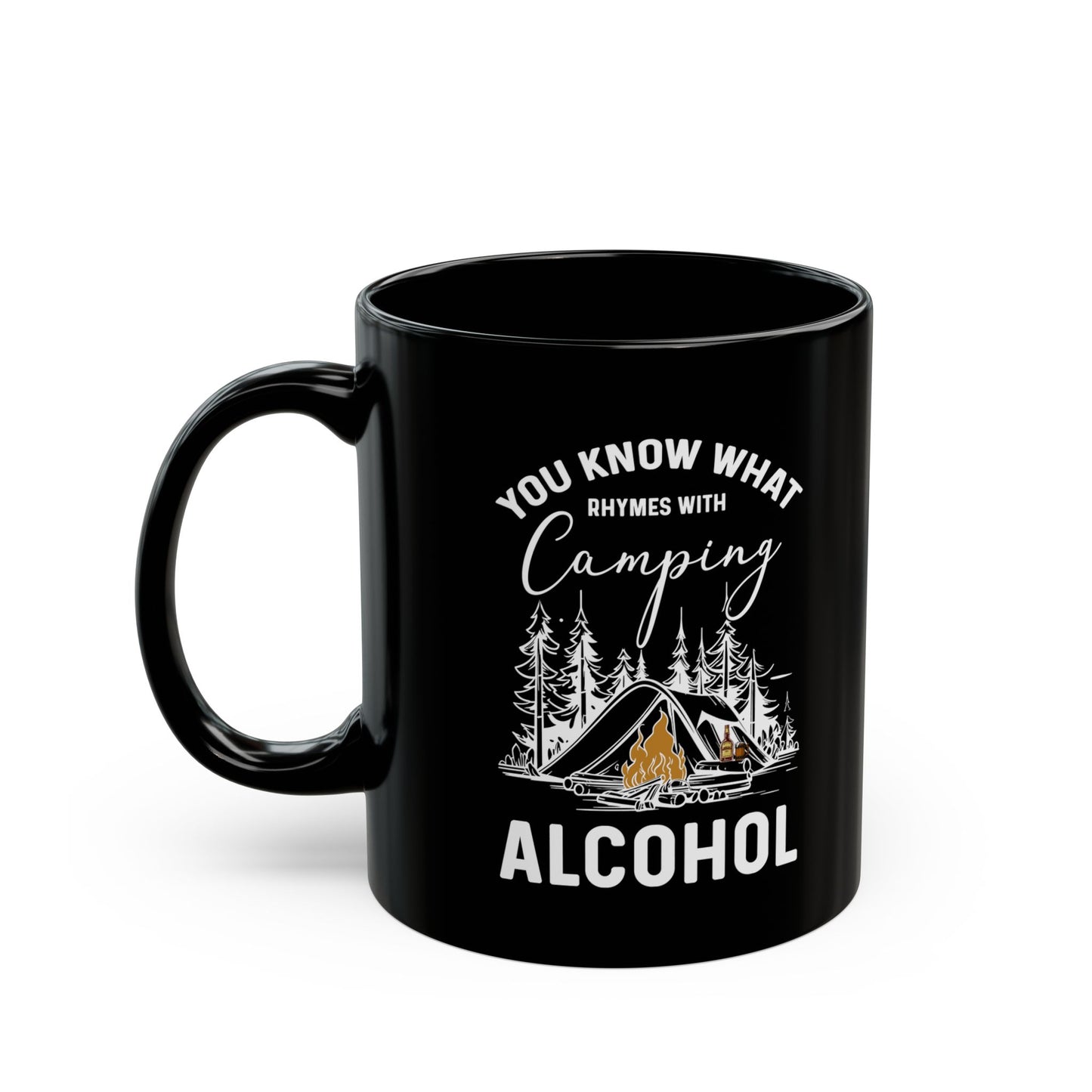 Campfire and Whiskey  Ceramic Black Mug (11oz, 15oz)