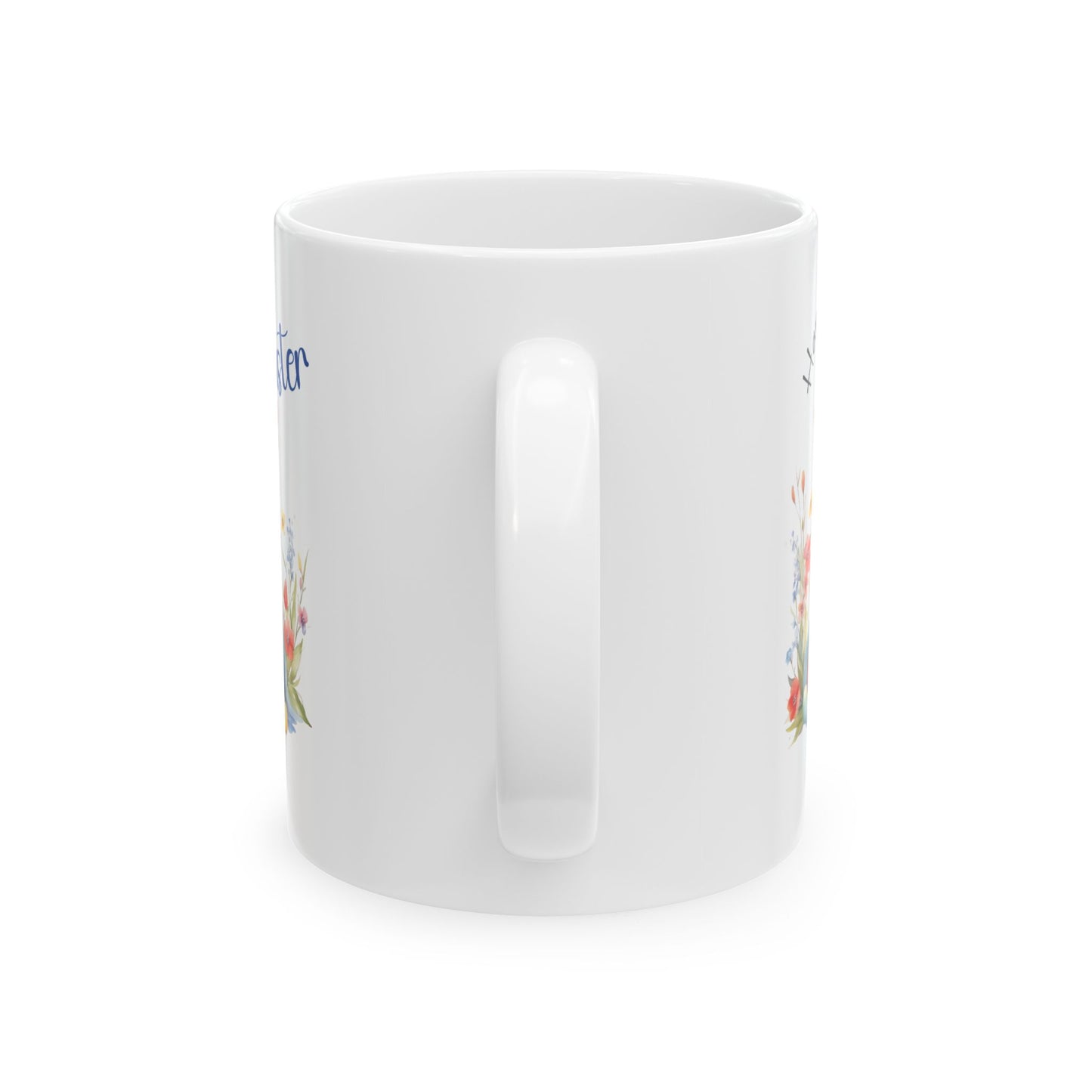Happy Easter Mug – Cute Bunny with Colorful Eggs & Flowers
