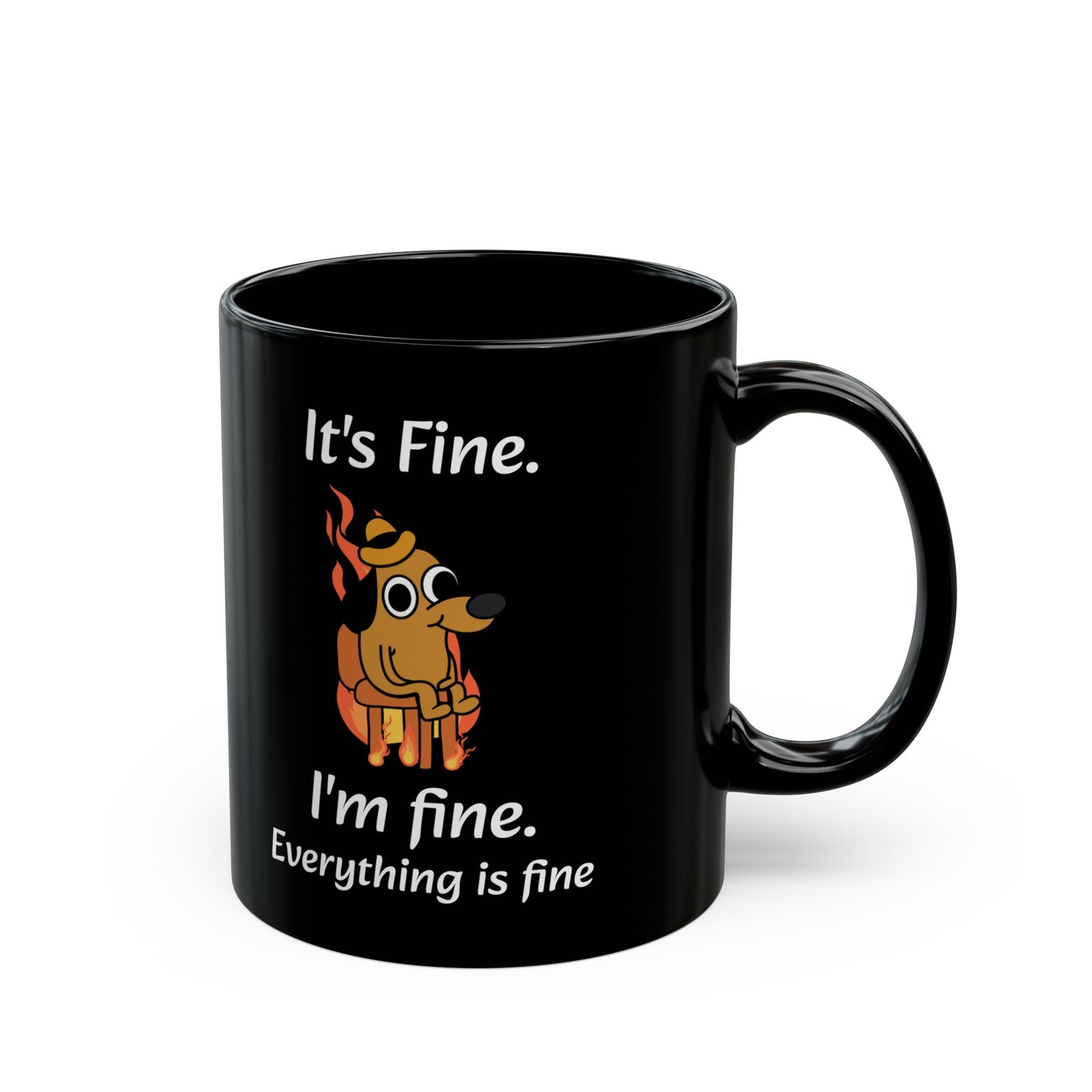 It's Fine Dog Mug – Black Ceramic with Comic Illustration