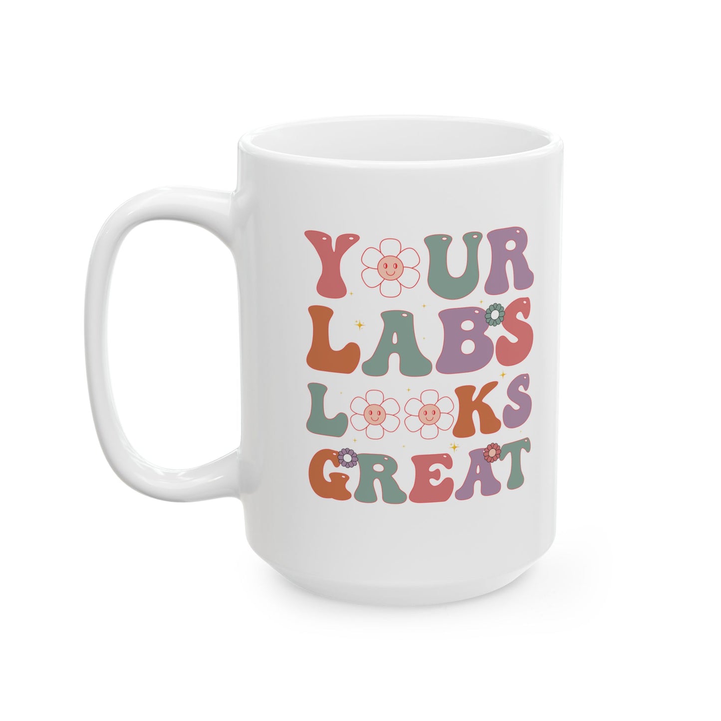 Funny White Coffee Cup for Lab Techs & Nurses – Retro Floral Medical Gift for Healthcare