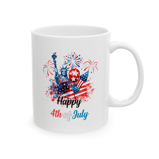 Happy 4th of July Mug – Statue of Liberty, Fireworks & Patriotic Gift