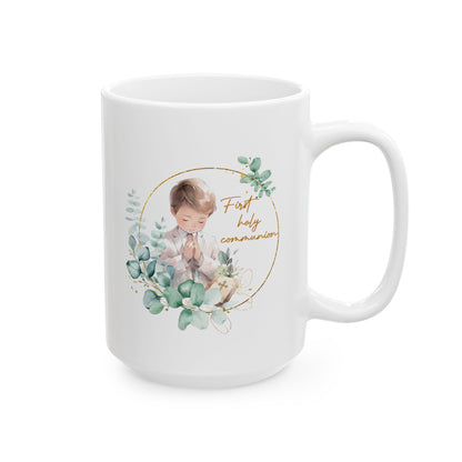 First Communion Mug for Boy – Elegant Eucalyptus Prayer Design
