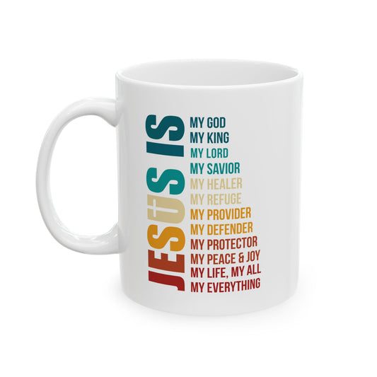 Jesus Is My Everything Mug – Christian Rainbow Typography Cup