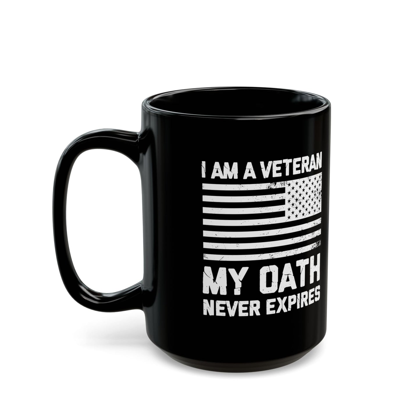 Black Military Coffee Cup with Distressed Flag – Patriotic Gift for Men & Women