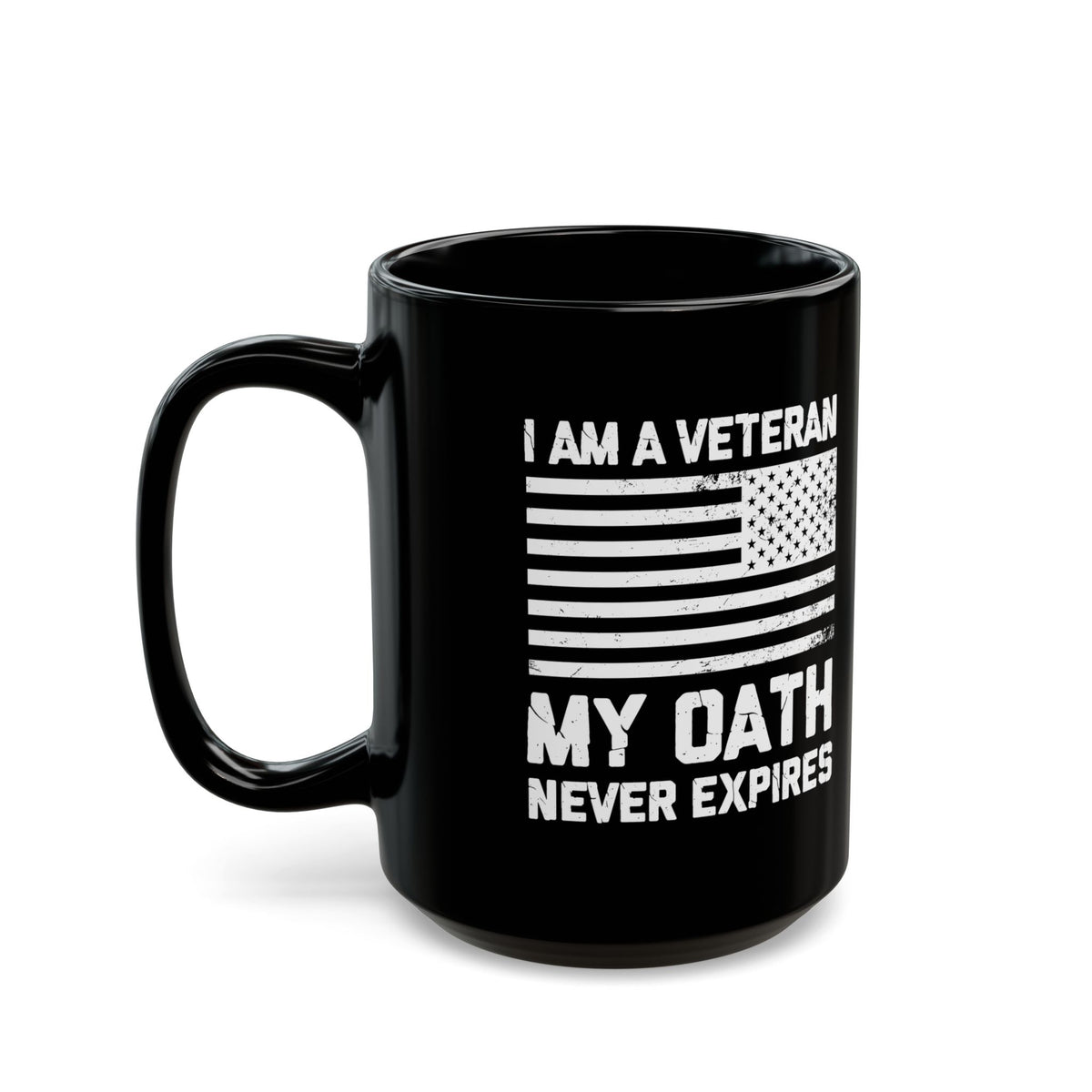 Black Military Coffee Cup with Distressed Flag – Patriotic Gift for Men & Women