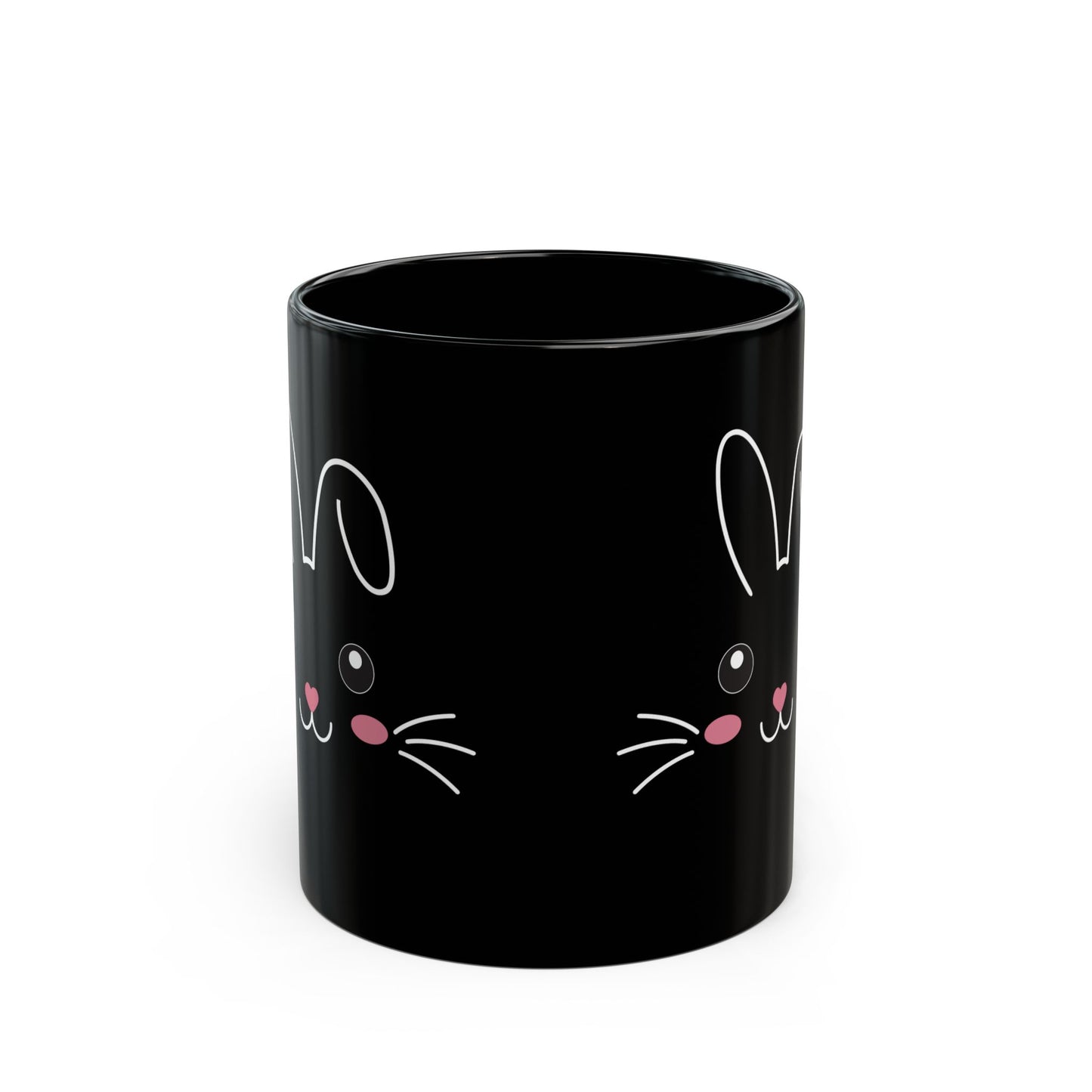 Cute Bunny Face Black Mug – Adorable Animal Gift for Kids