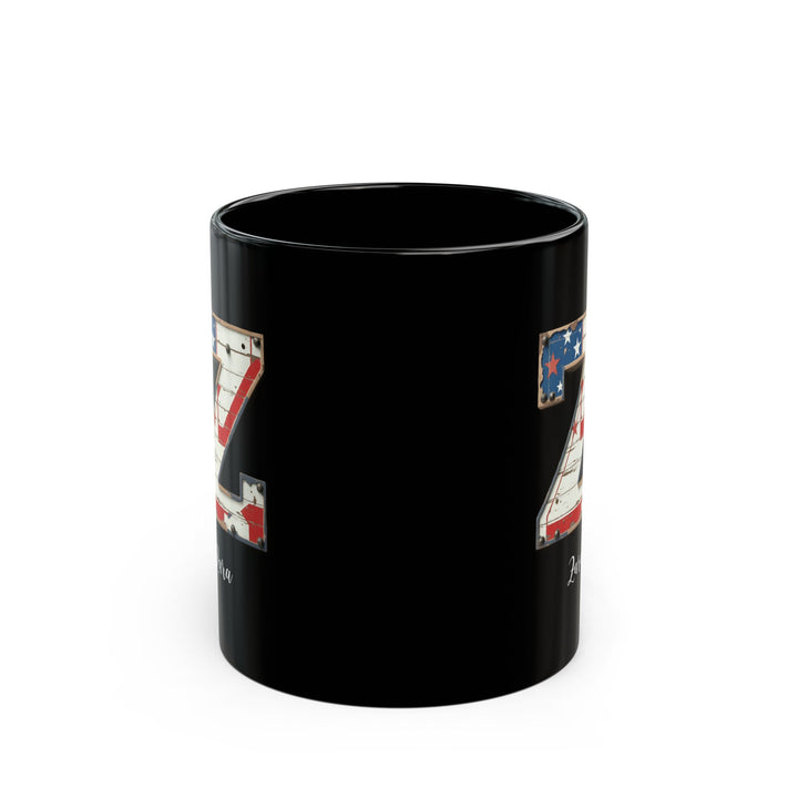 Personalized Z Initial Mug – Custom Name Coffee Cup with American Flag Letter