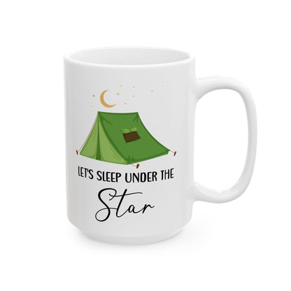 Green Camping Tent Under Moon and Stars Ceramic Mug, (11oz, 15oz)