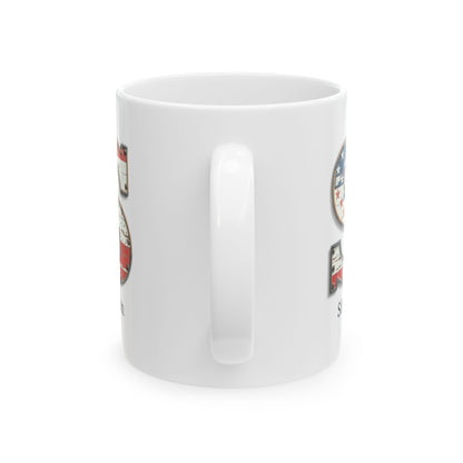 White American Flag Mug with Letter S and Name Simon Personalized Patriotic Coffee Cup Gift for Men Veterans or Proud Americans
