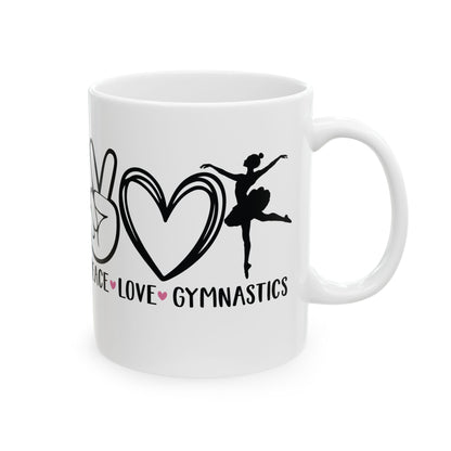 Give a Gift to a Gymnast – Peace Love Gymnastics Mug White Ceramic Coffee Cup
