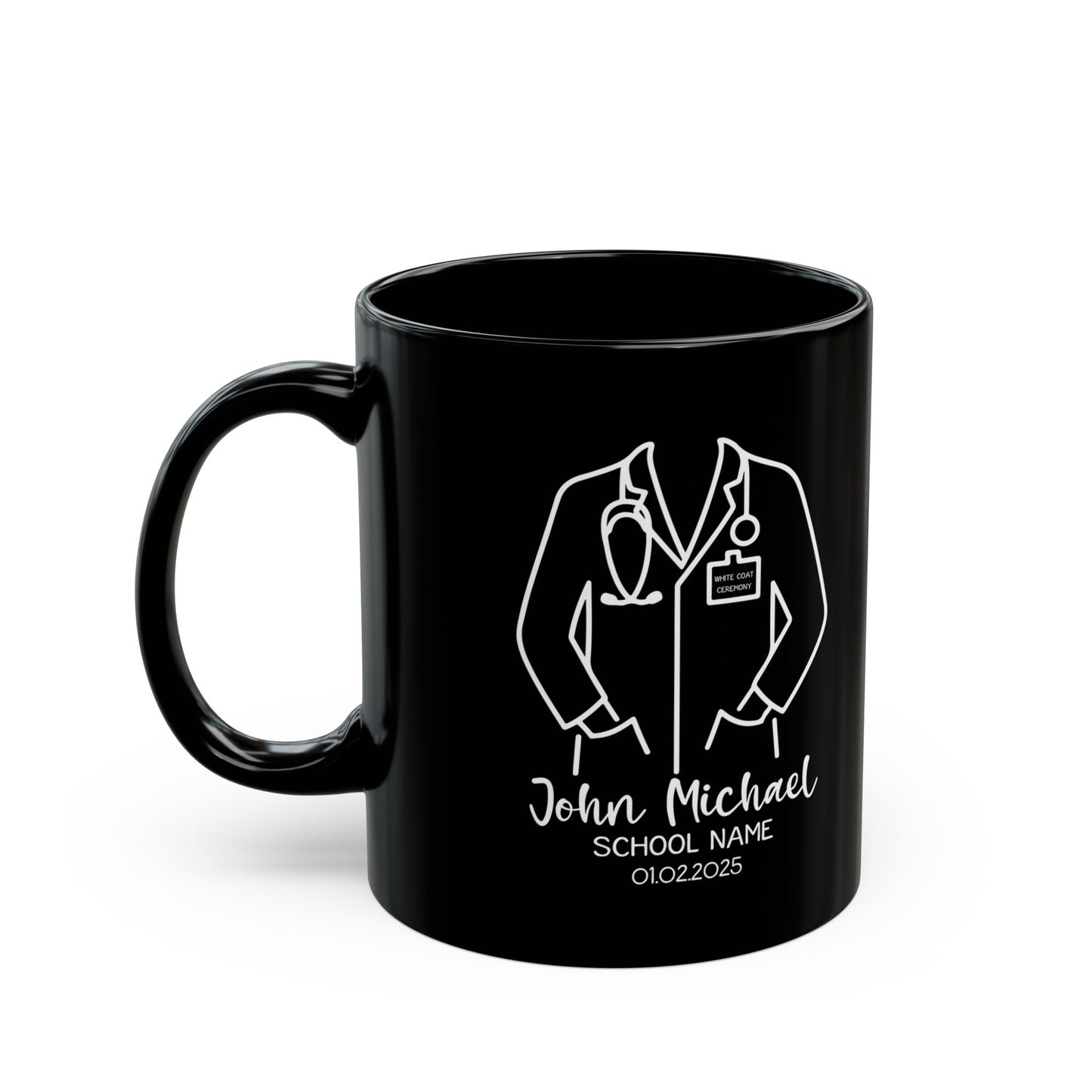 Black White Coat Ceremony Mug – Personalized Gift for Medical Student, Doctor, or PA