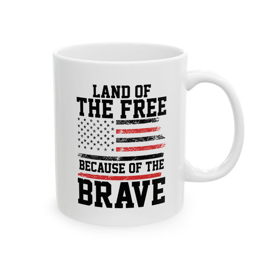 Land of the Free Because of the Brave Mug – White Patriotic Coffee Cup for Veterans, Military, 4th of July, Memorial Day, Independence Day – USA Flag Gift for Men & Women